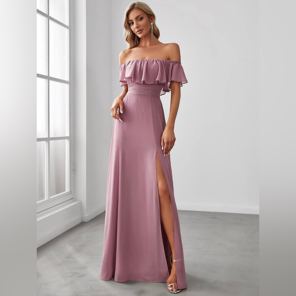 NWT Ever-Pretty Mauve Off The Shoulder Ruffle Maxi Formal Dress